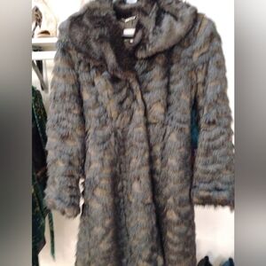 Ladies faux fur coat with belt sz L